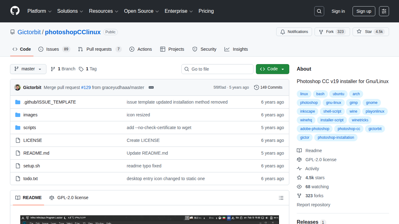 GitHub - Gictorbit/photoshopCClinux: Photoshop CC v19  installer for Gnu/Linux